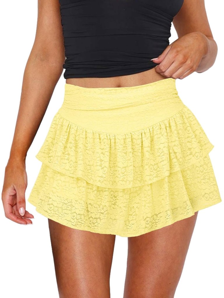 Women's Cute Ruffle Mini Skirt Y2k Party Club Short Skirts For Women Sexy Lace F
